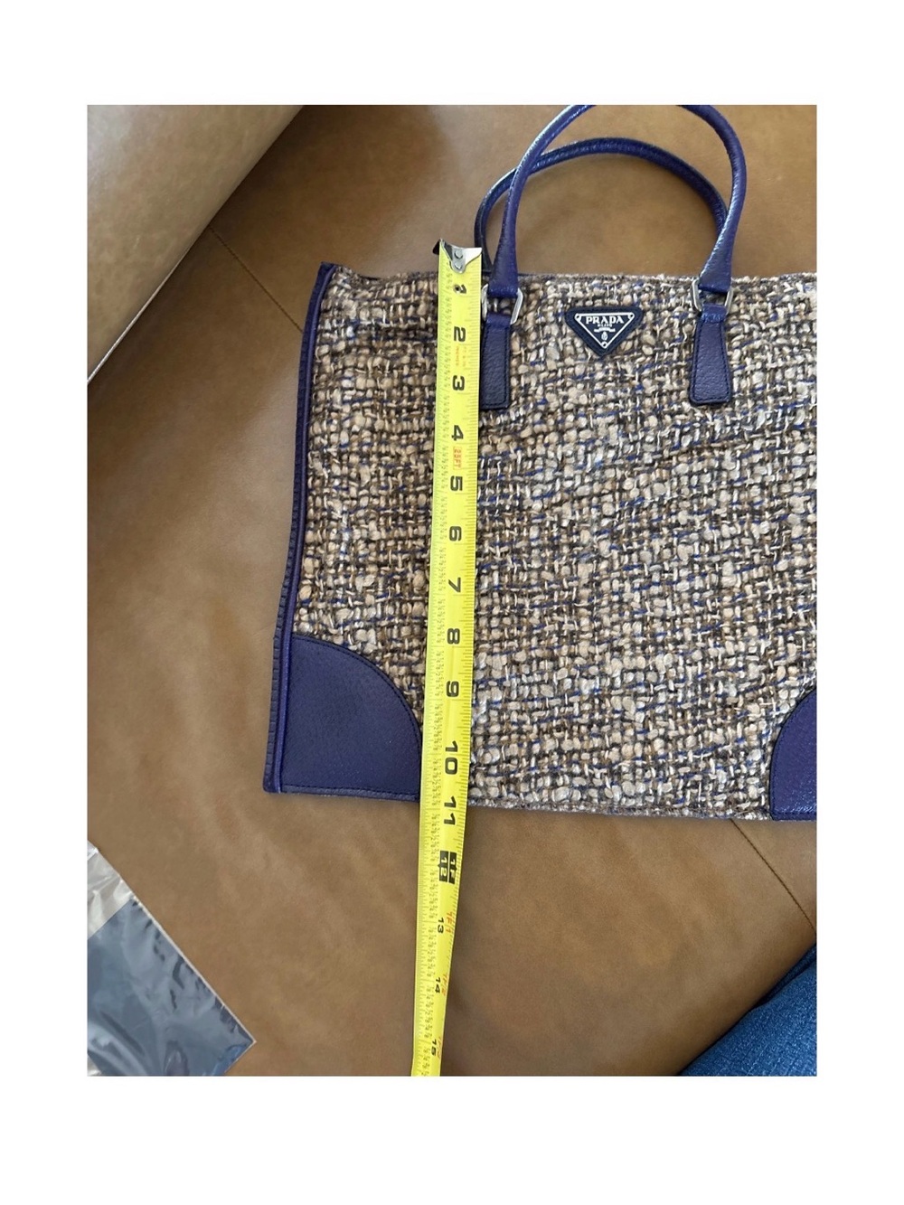 RARE Prada Tweed and Purple Saffiano Leather-Trim Sughero Tote - Picture 9 of 15